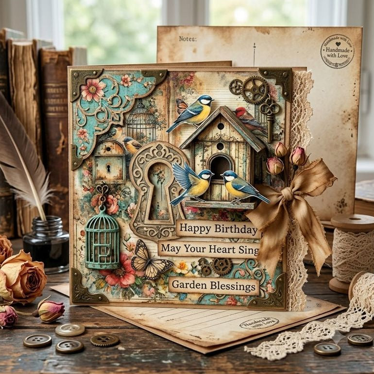 A5 Vintage Birds Series Background Paper 8 Sheets image 1