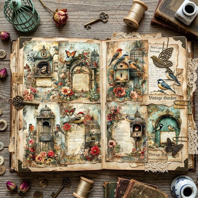 A5 Vintage Birds Series Background Paper 8 Sheets image 2