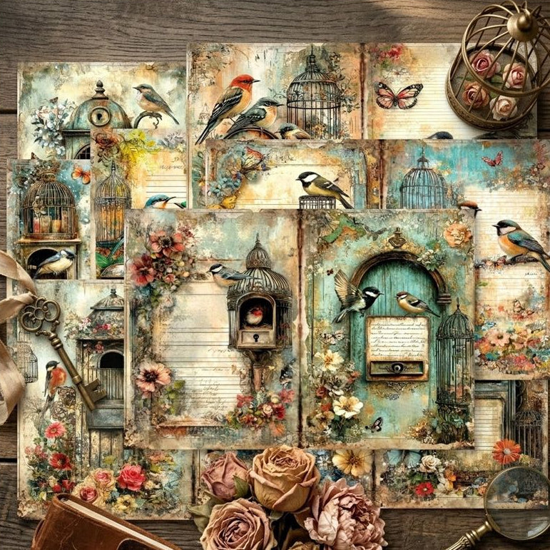 A5 Vintage Birds Series Background Paper 8 Sheets image 3