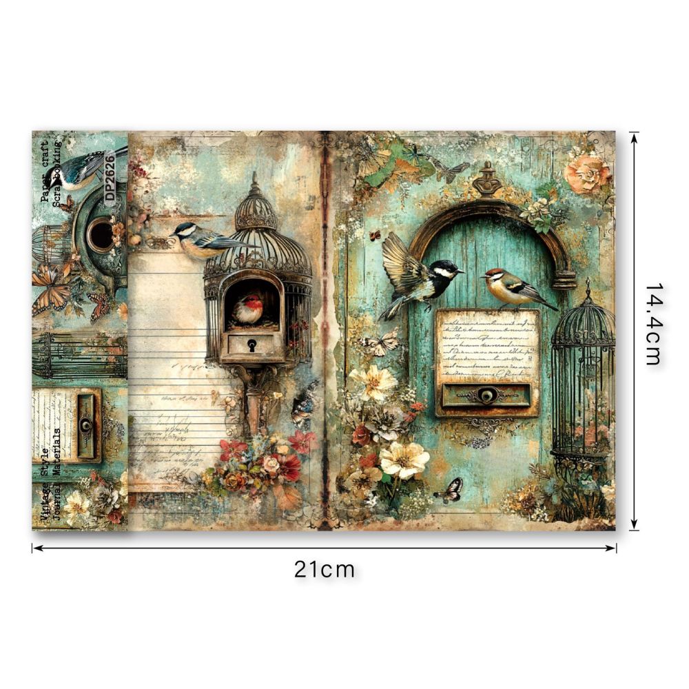 A5 Vintage Birds Series Background Paper 8 Sheets image 4