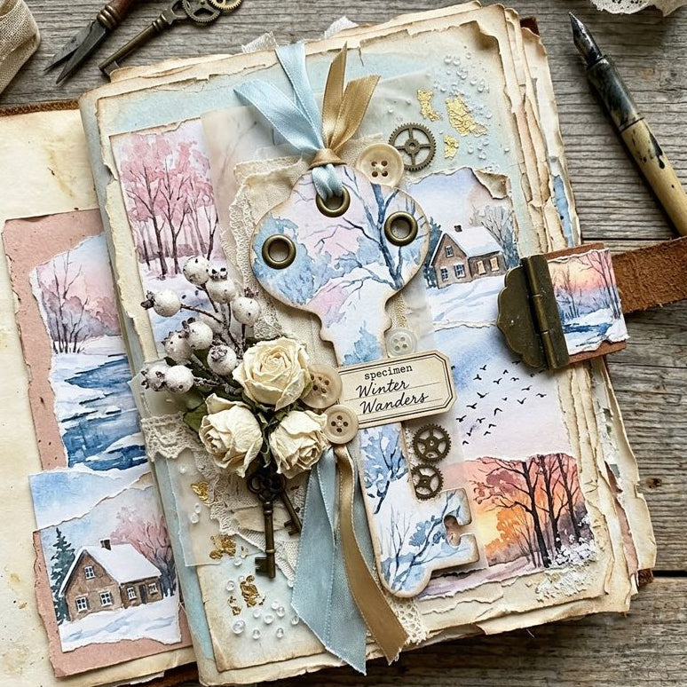 A5 Vintage Winter Series Material Paper 8 Sheets image 1