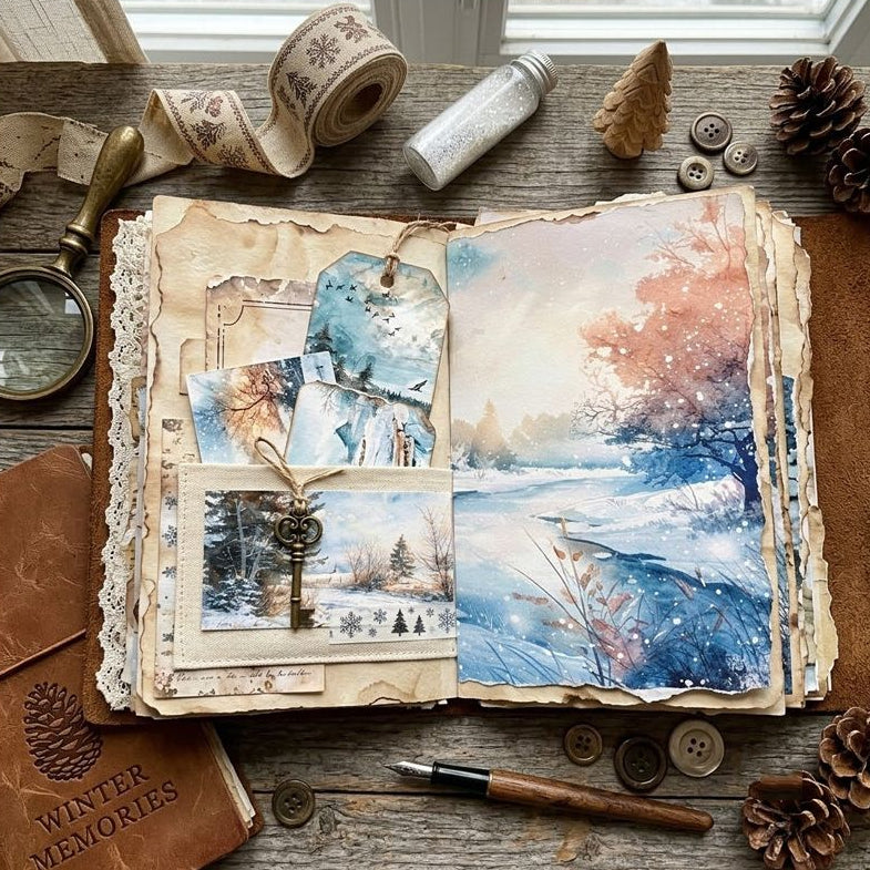A5 Vintage Winter Series Material Paper 8 Sheets image 2