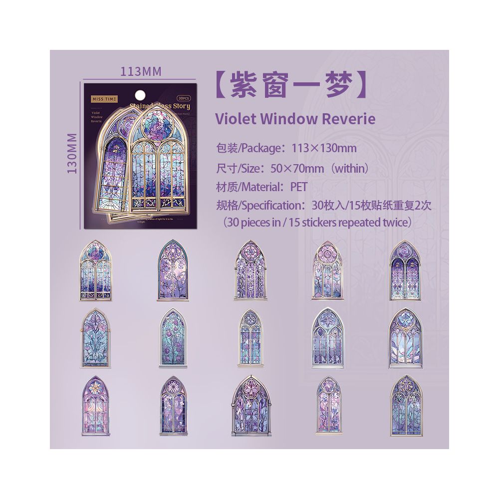 Window Story Series PET Stickers 30psc 6 Designs