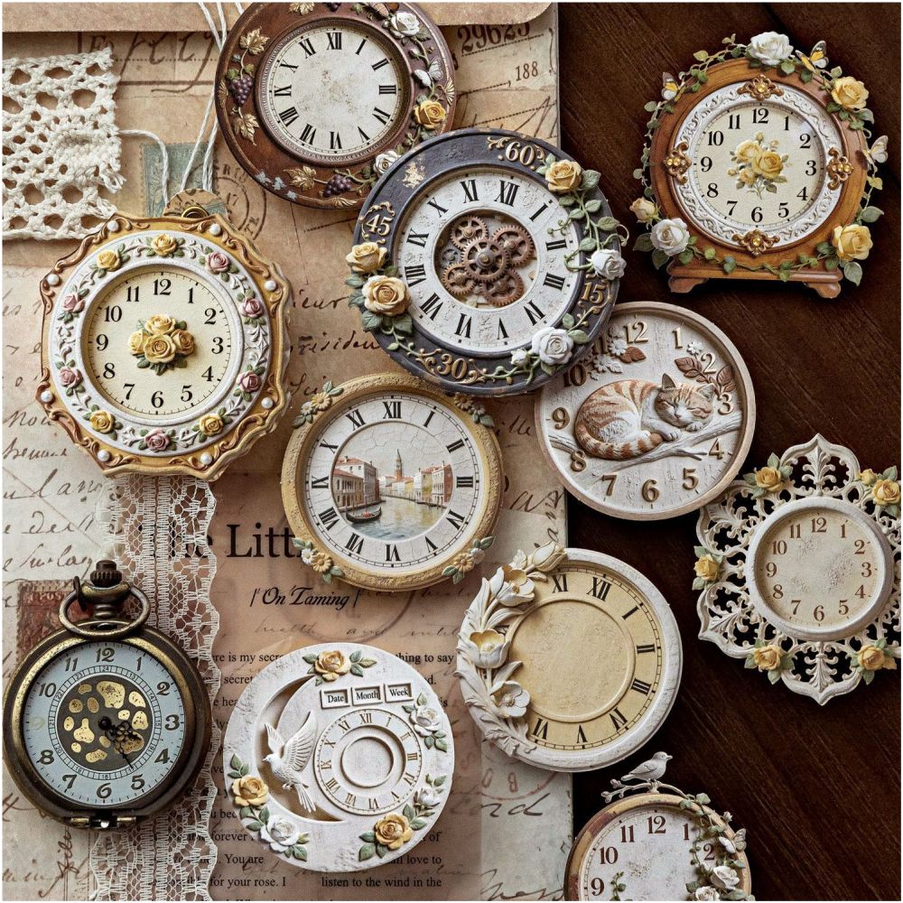 Vintage Clock Series Paper Stickers 10psc 4 Styles image 3
