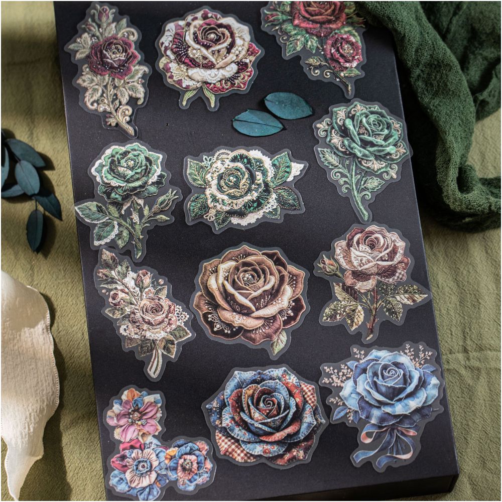 Fabric Flower Series PET Stickers 16psc 4 variants image 2