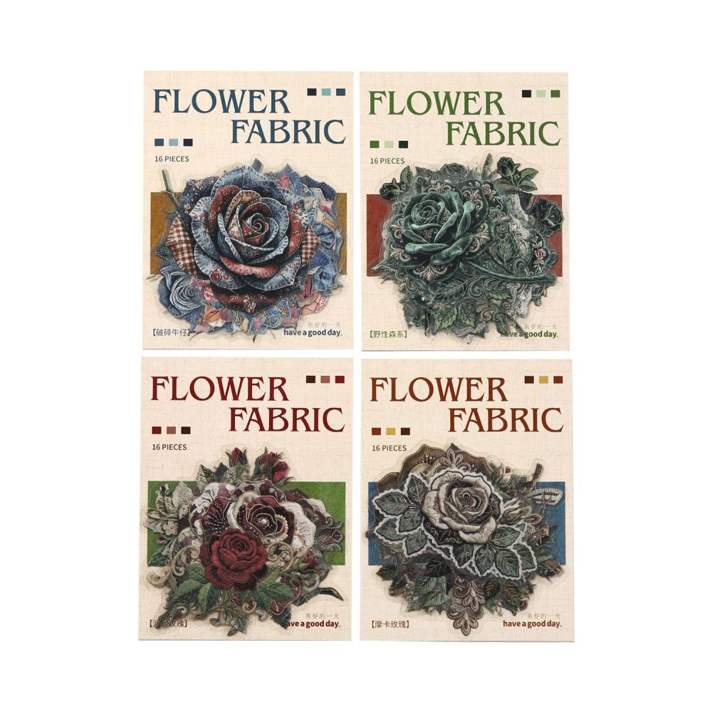 Fabric Flower Series PET Stickers 16psc 4 variants image 4