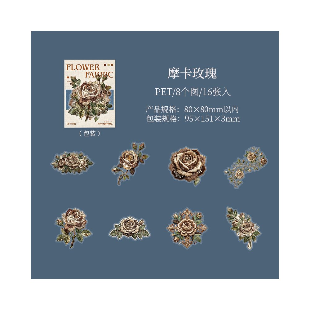 Fabric Flower Series PET Stickers 16psc 4 variants