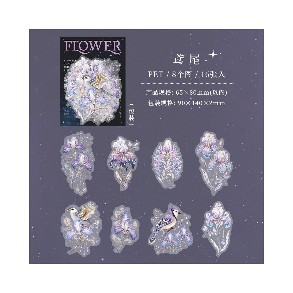 Vintage Floral Life Series PET Stickers 16psc 6 Designs