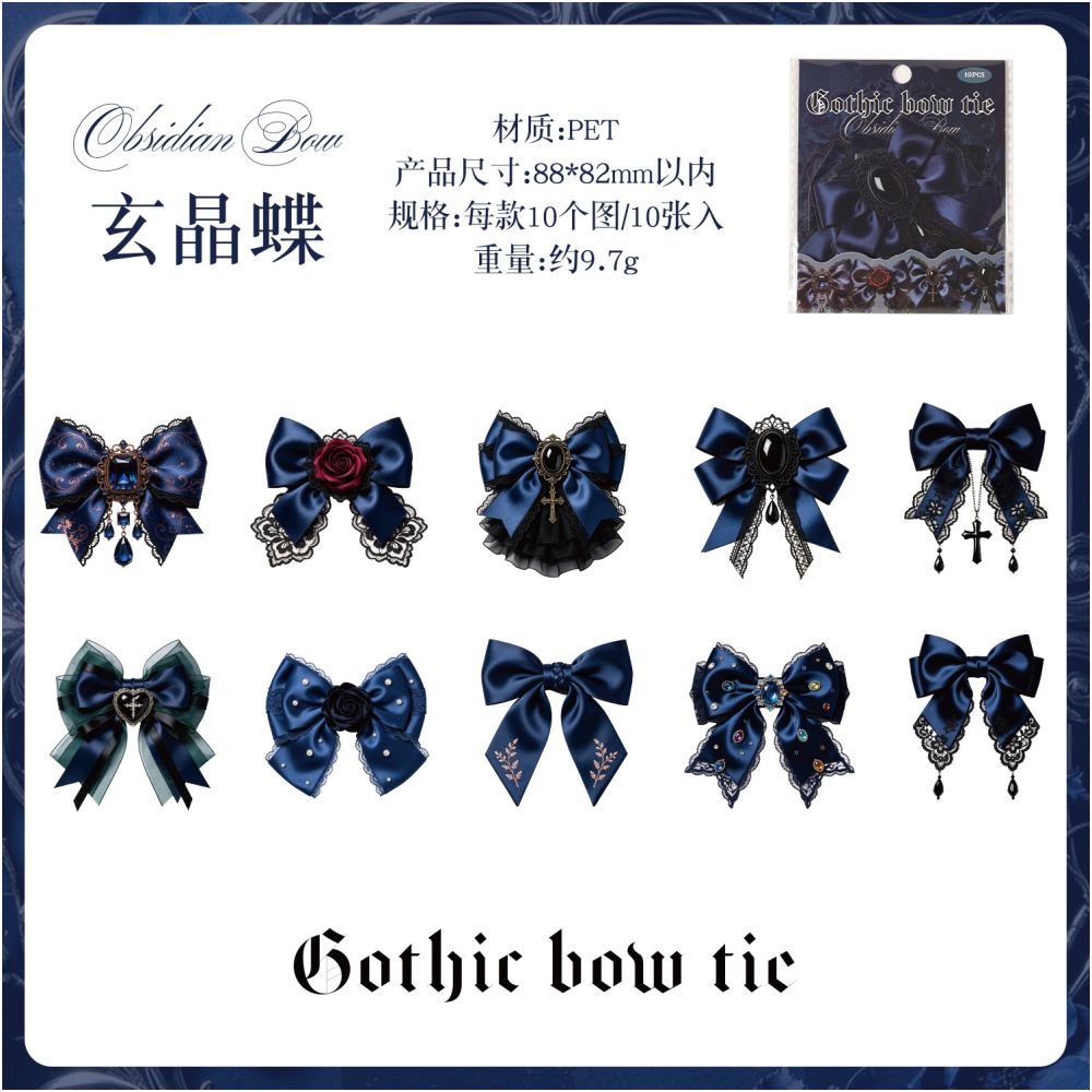 Vintage Gothic Bow Series PET Stickers 10psc 6 variants