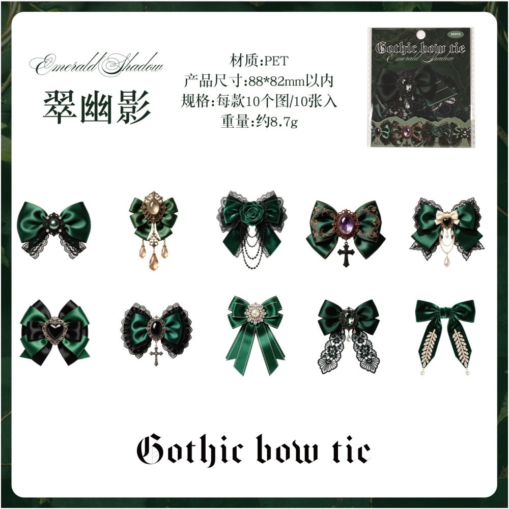 Vintage Gothic Bow Series PET Stickers 10psc 6 variants