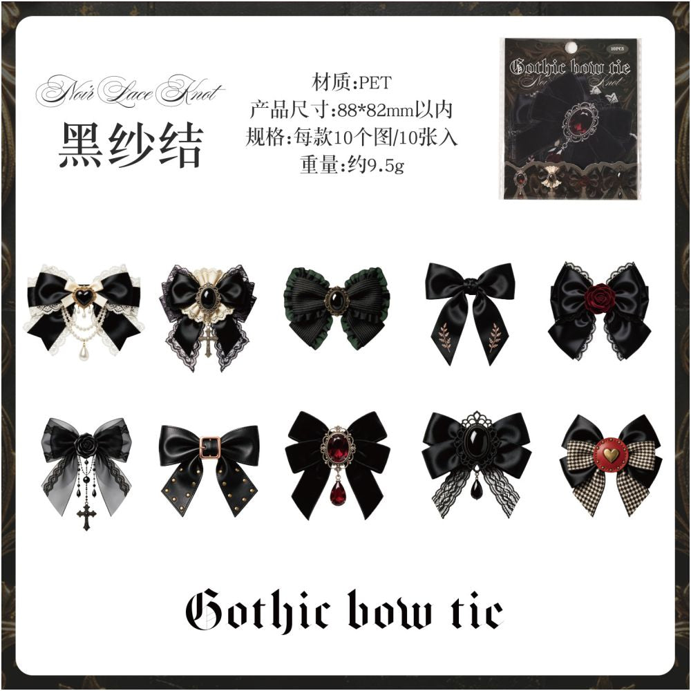 Vintage Gothic Bow Series PET Stickers 10psc 6 variants