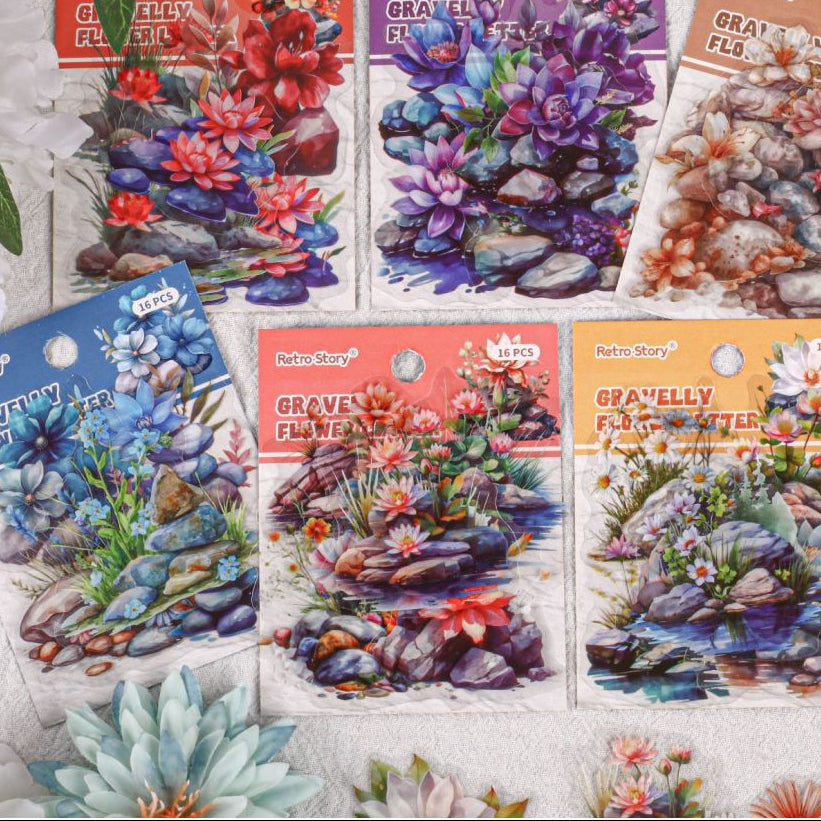 Gravel Flowers Series PET Stickers 16psc 6 variants image 0