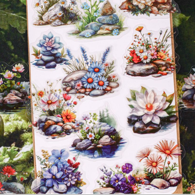 Gravel Flowers Series PET Stickers 16psc 6 variants image 1