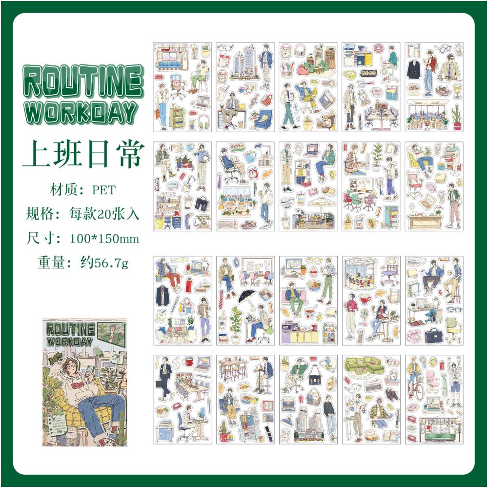 Everyday Life Scrap Series PET Stickers Book 20 Sheets 4 Designs
