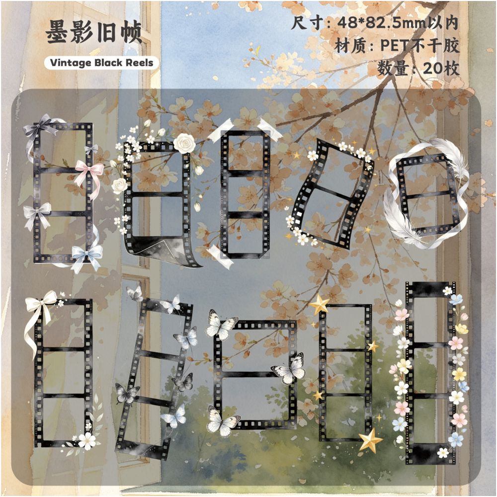 Vintage Film Series PET Stickers 20psc 6 variants