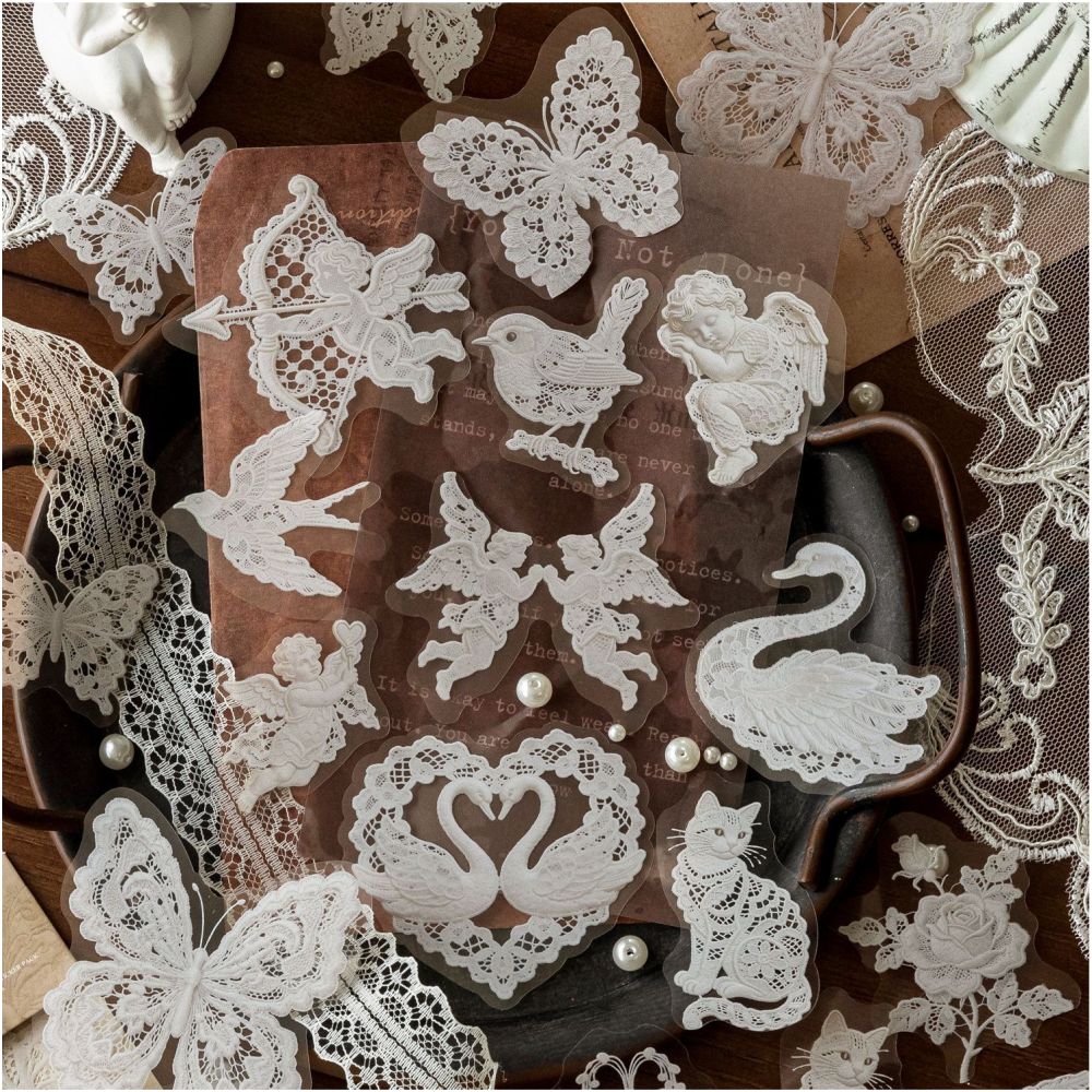 White Lace Series PET Stickers 30psc 6 variants image 1