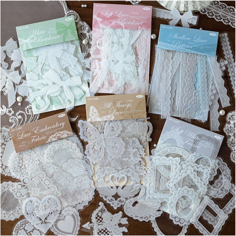 White Lace Series PET Stickers 30psc 6 variants image 2