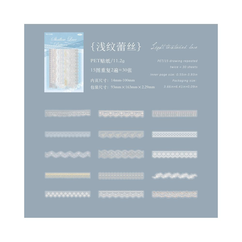 White Lace Series PET Stickers 30psc 6 variants