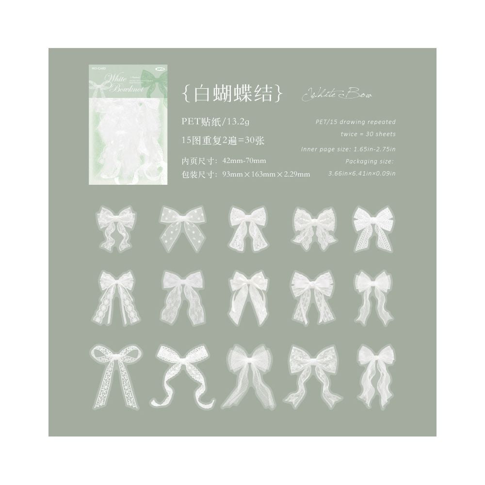 White Lace Series PET Stickers 30psc 6 variants