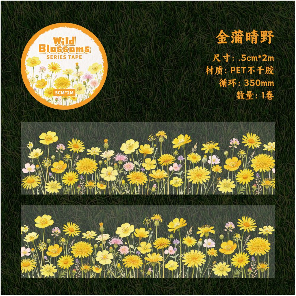 Wild Flower Series PET Tape 5cm x 2m 6 Designs
