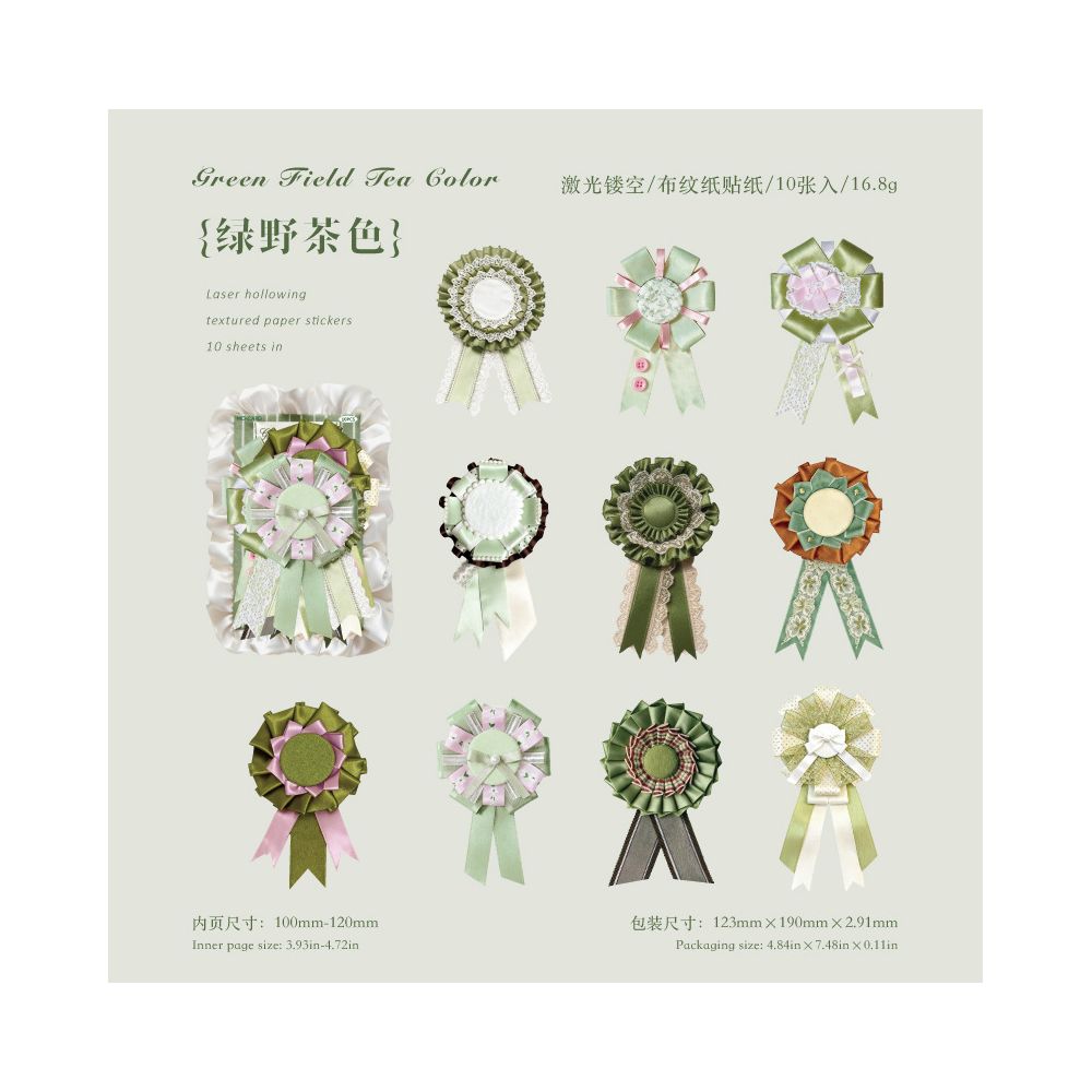Vintage Ribbon Medal Paper Stickers 10psc 6 Designs