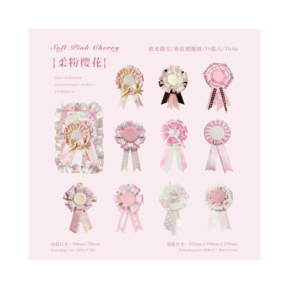 Vintage Ribbon Medal Paper Stickers 10psc 6 Designs
