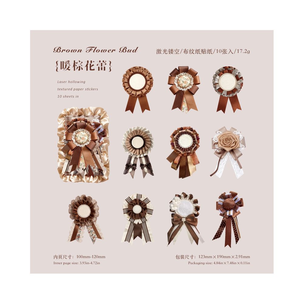 Vintage Ribbon Medal Paper Stickers 10psc 6 Designs