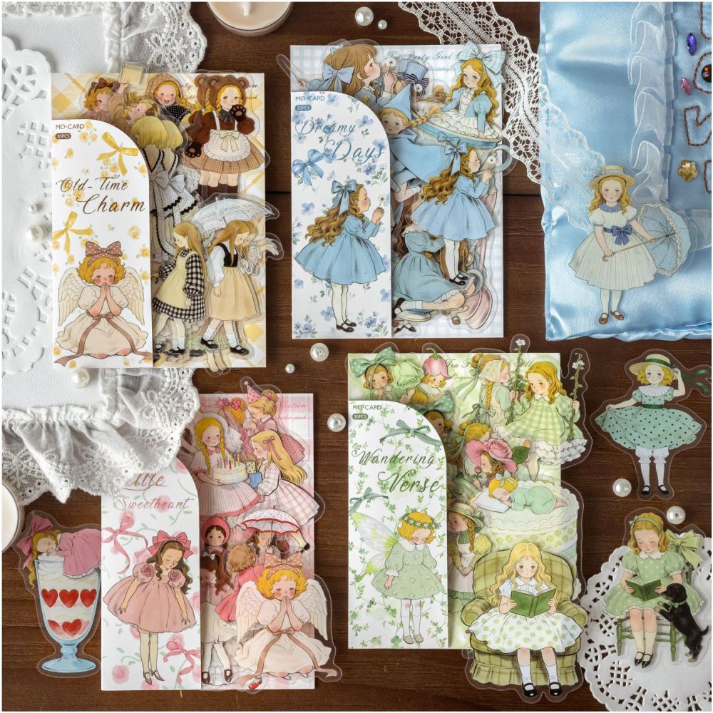 Vintage Fairy Tale Girl Series PET Stickers 30psc 4 Designs image 0