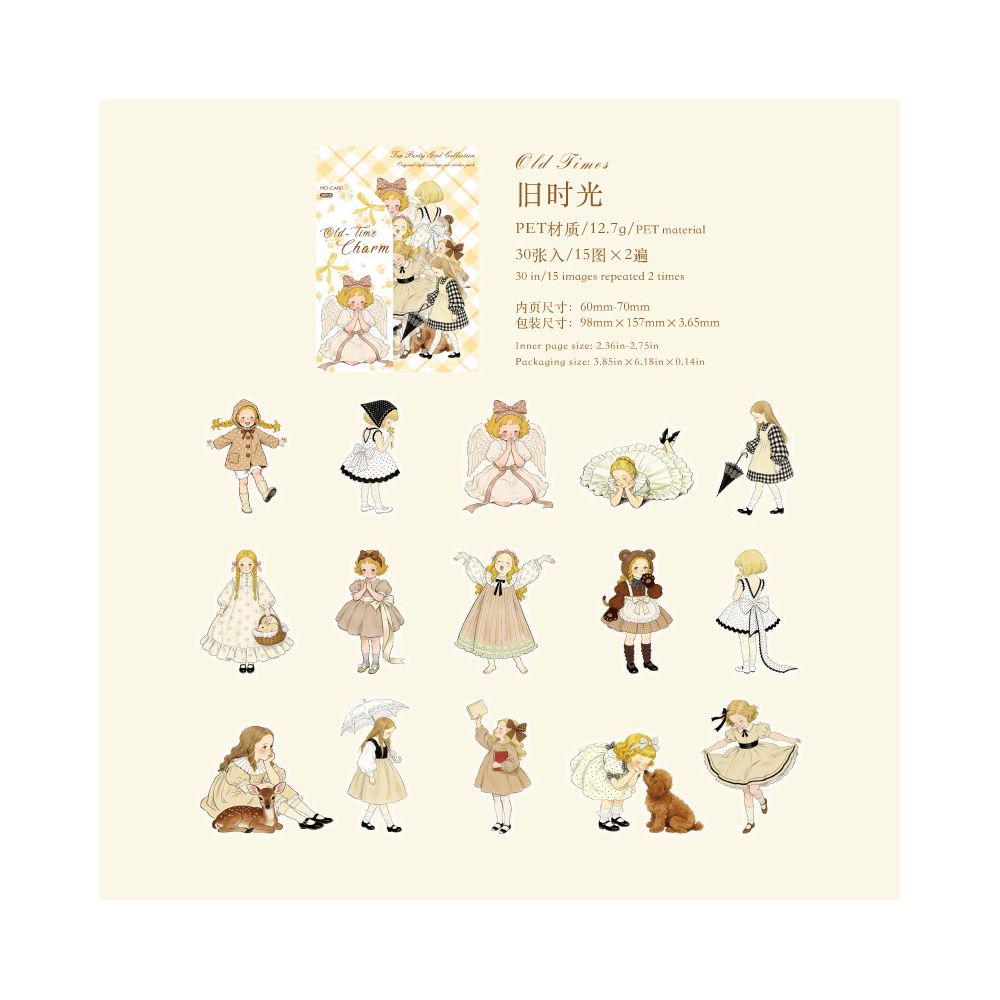 Vintage Fairy Tale Girl Series PET Stickers 30psc 4 Designs