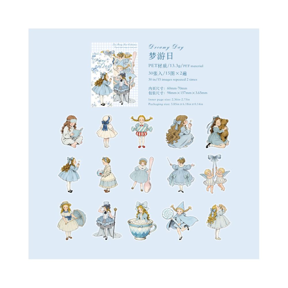 Vintage Fairy Tale Girl Series PET Stickers 30psc 4 Designs