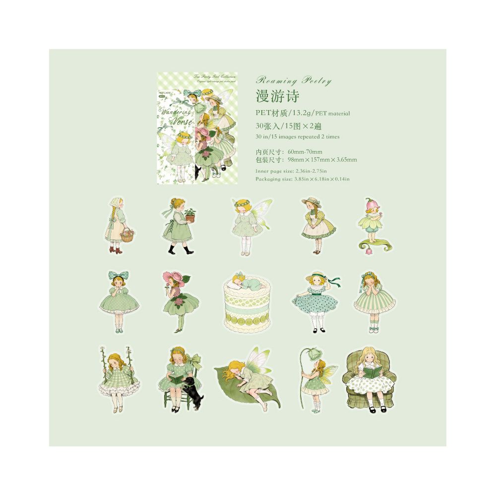 Vintage Fairy Tale Girl Series PET Stickers 30psc 4 Designs