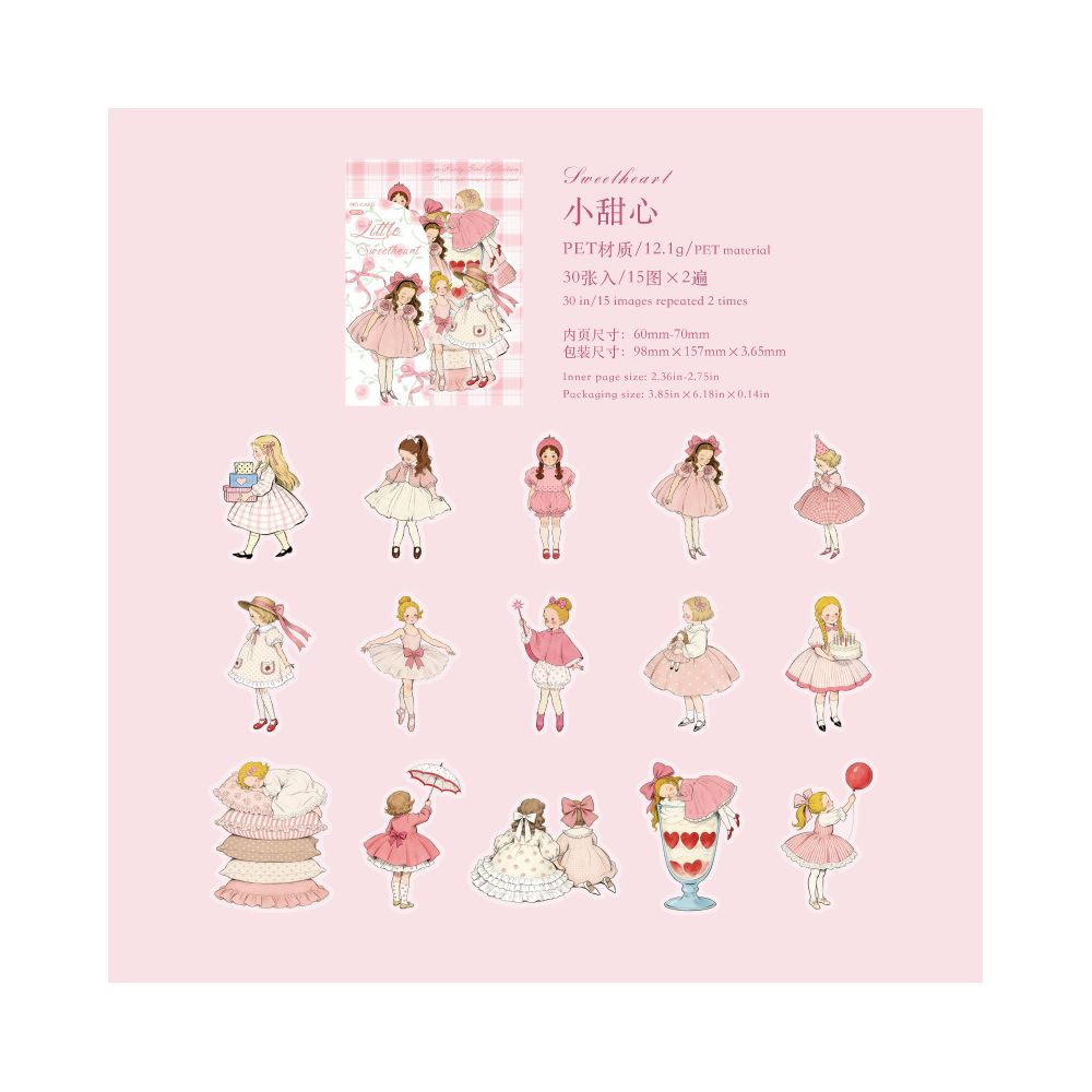 Vintage Fairy Tale Girl Series PET Stickers 30psc 4 Designs