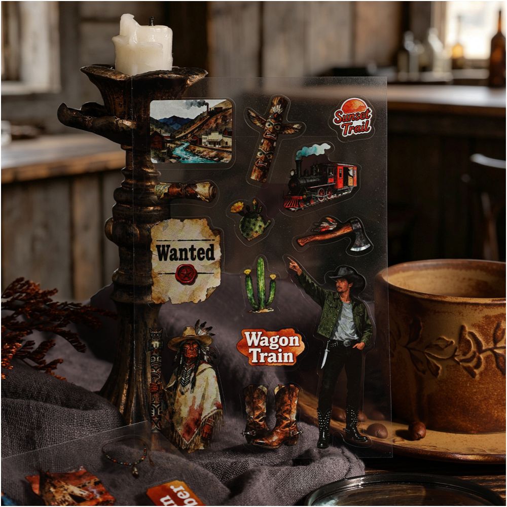 Retro Western Theme PET Stickers 20psc 4 variants image 1