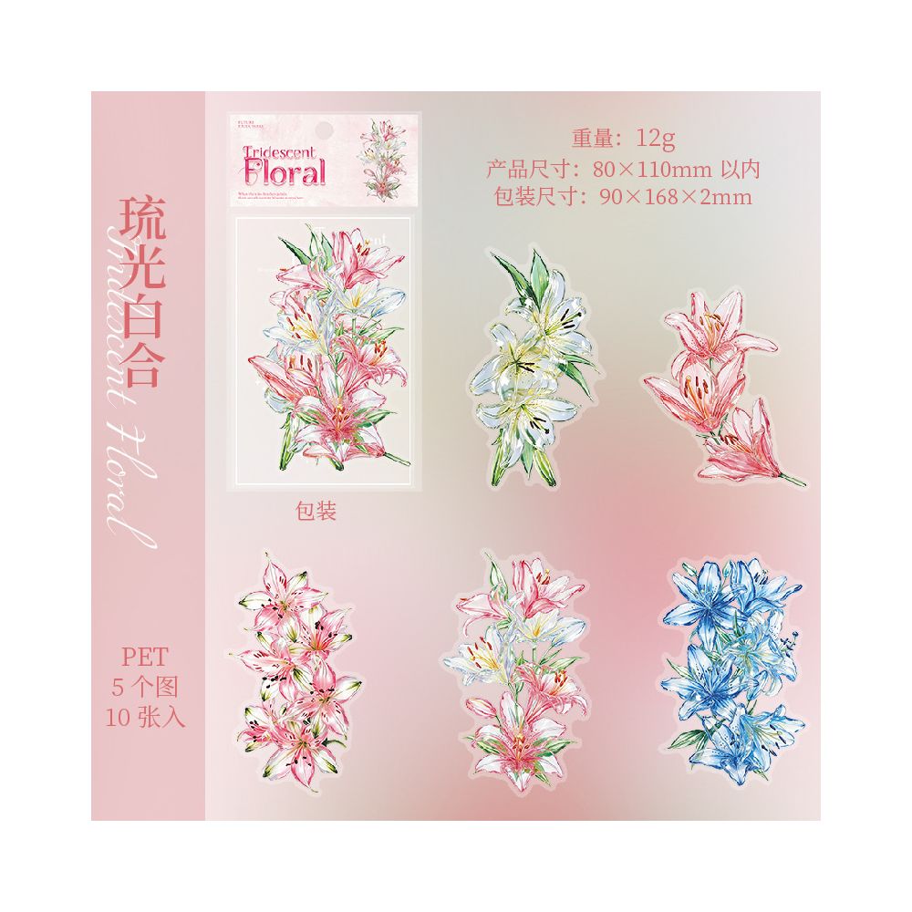 Crystal Flower Series Large Size PET Stickers 10psc 6 Designs