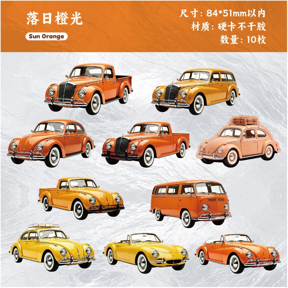 Vintage Car Collection Paper Stickers 10psc 6 variants