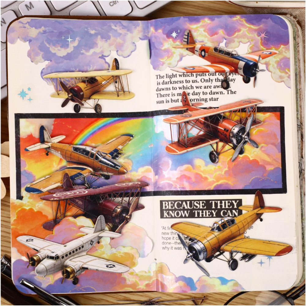 Vintage Airplane Series Paper Stickers 10psc 6 variants image 0