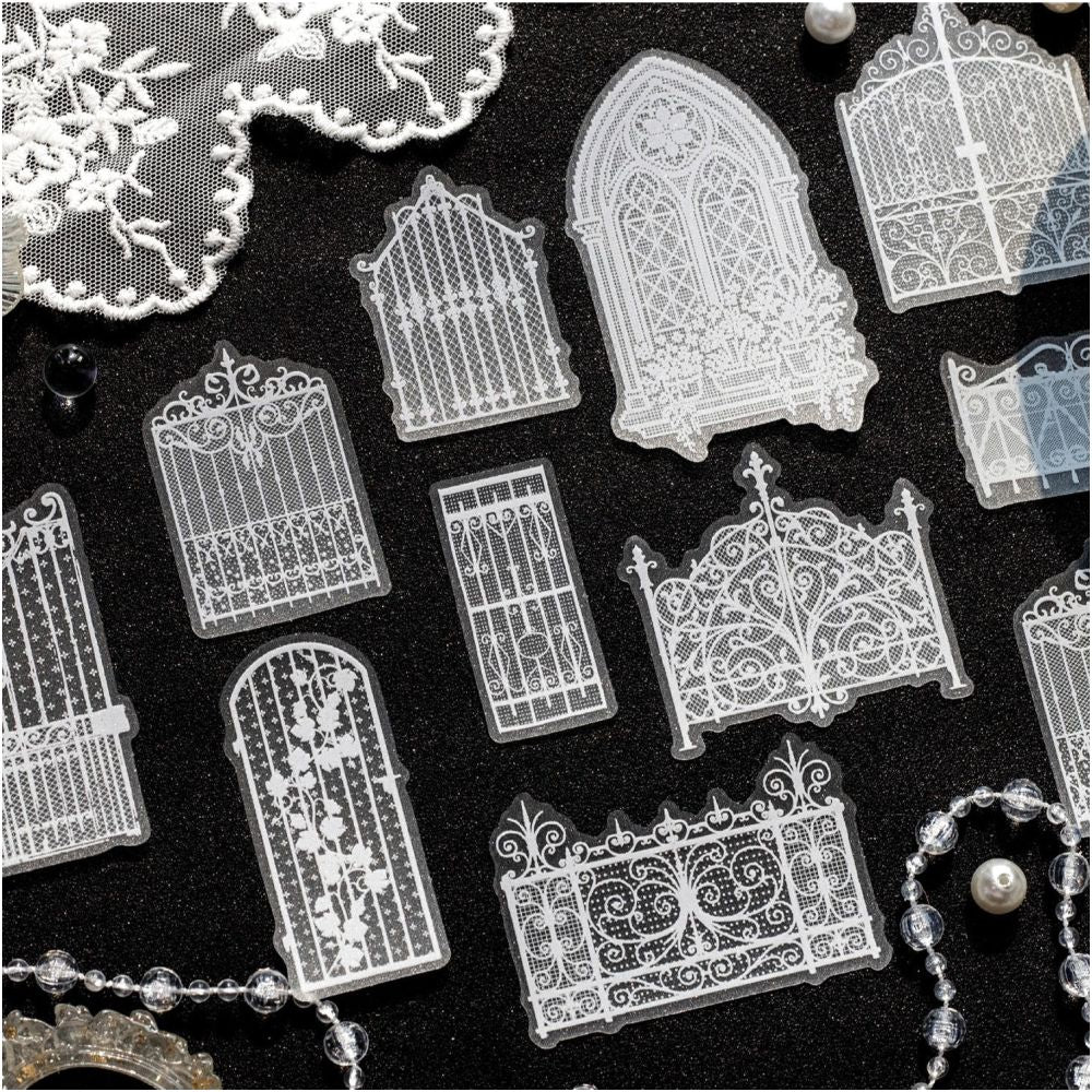 White Dream Series French Lace PET Stickers 20 Sheets 6 Styles image 3