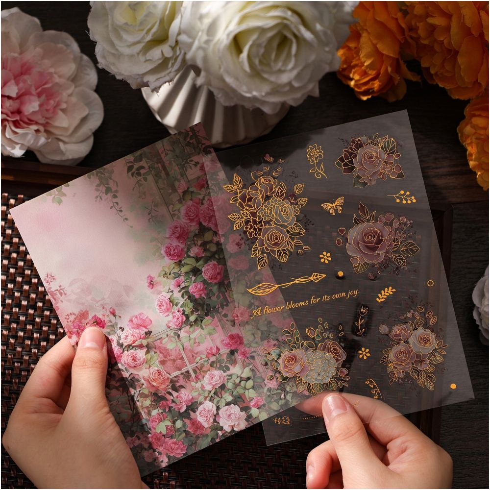 Window Flower Collection Series Gold Foil PET Stickers 4 Sheets 6 Styles image 0
