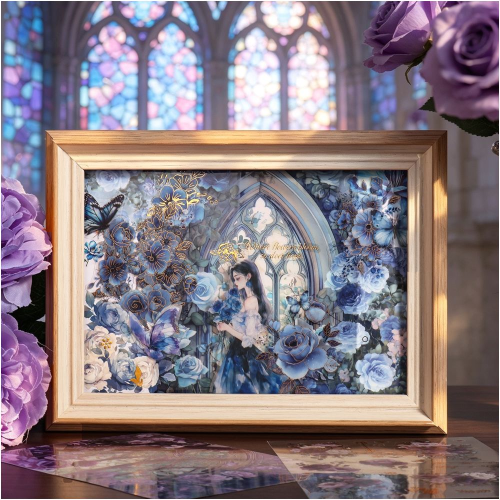 Window Flower Collection Series Gold Foil PET Stickers 4 Sheets 6 Styles image 1