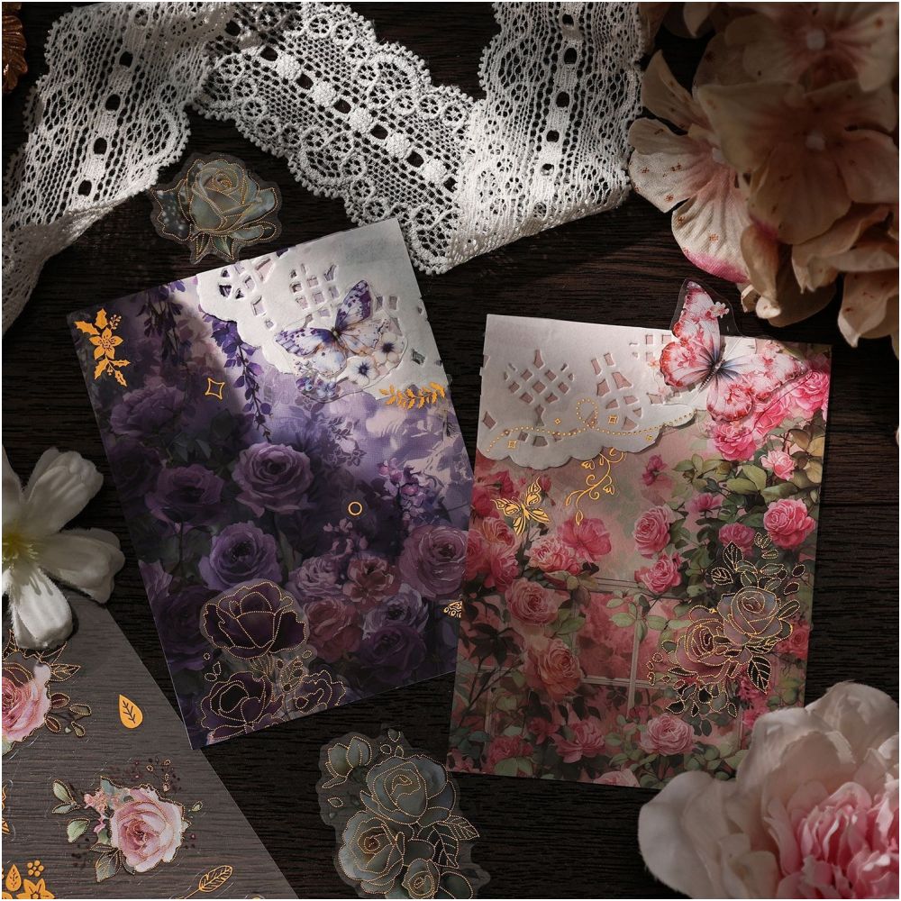Window Flower Collection Series Gold Foil PET Stickers 4 Sheets 6 Styles image 3