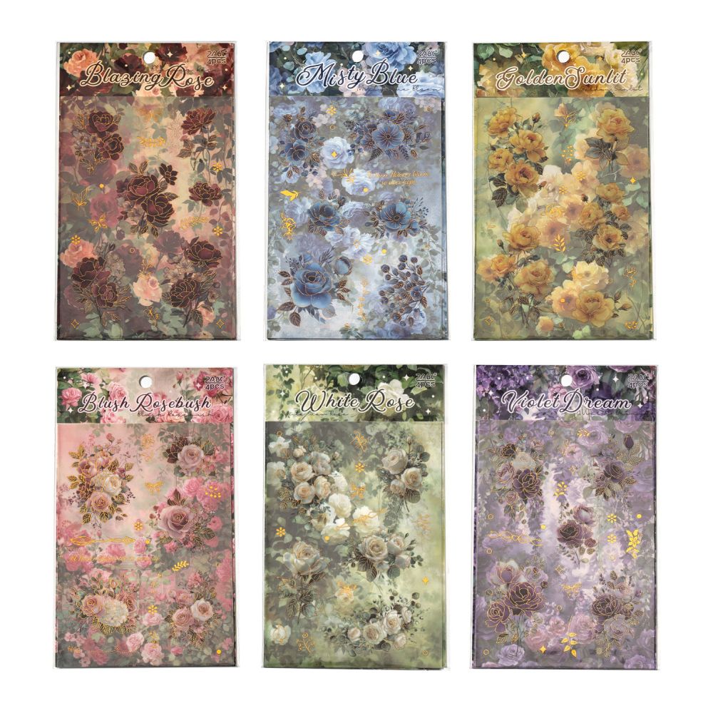 Window Flower Collection Series Gold Foil PET Stickers 4 Sheets 6 Styles image 4