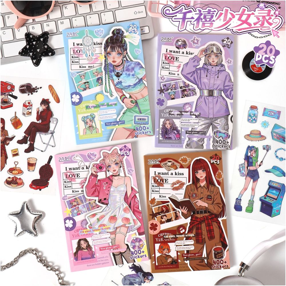 Millennial Girl s Diary Series Character Sticker Book 20 Sheets 4 Styles image 0