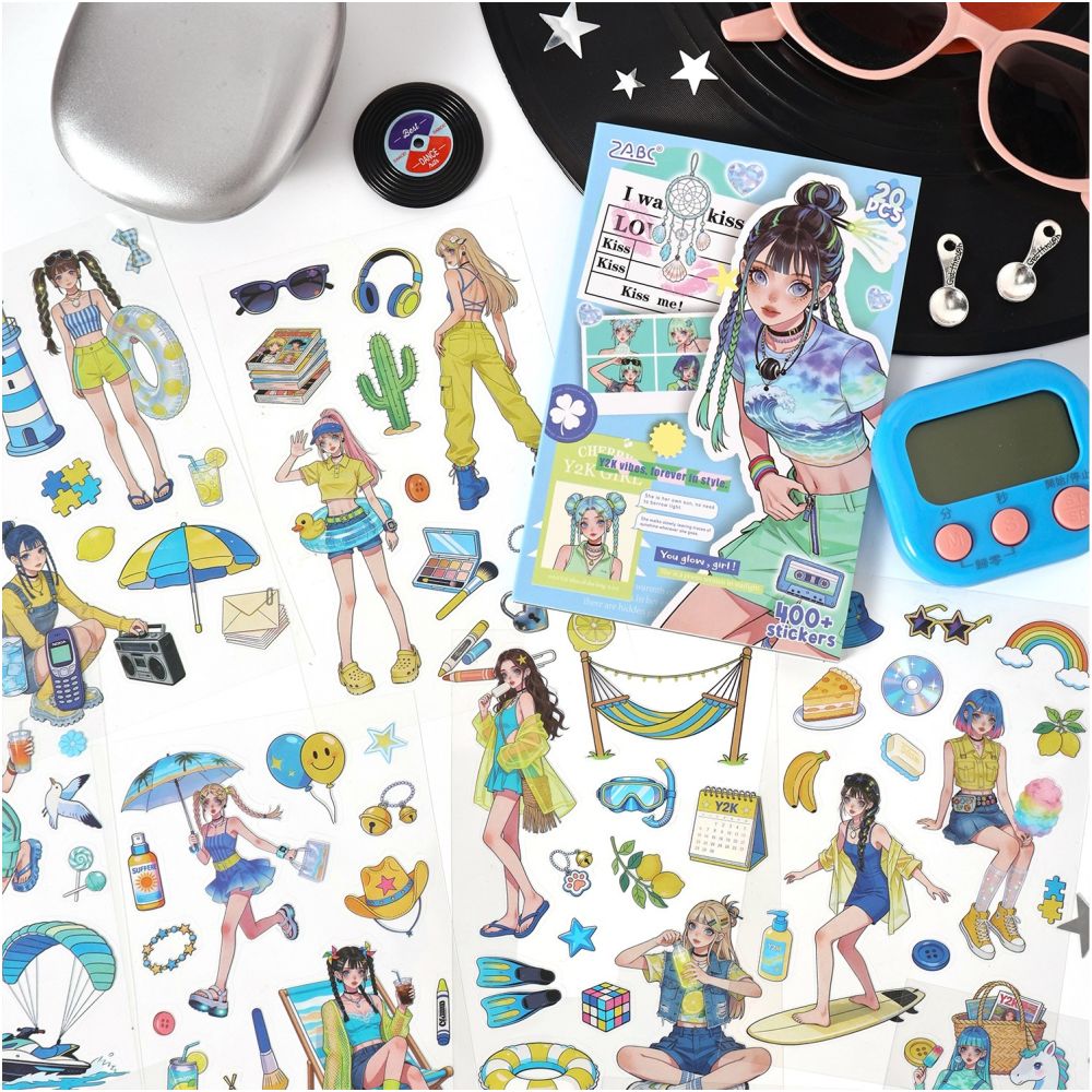 Millennial Girl s Diary Series Character Sticker Book 20 Sheets 4 Styles image 2