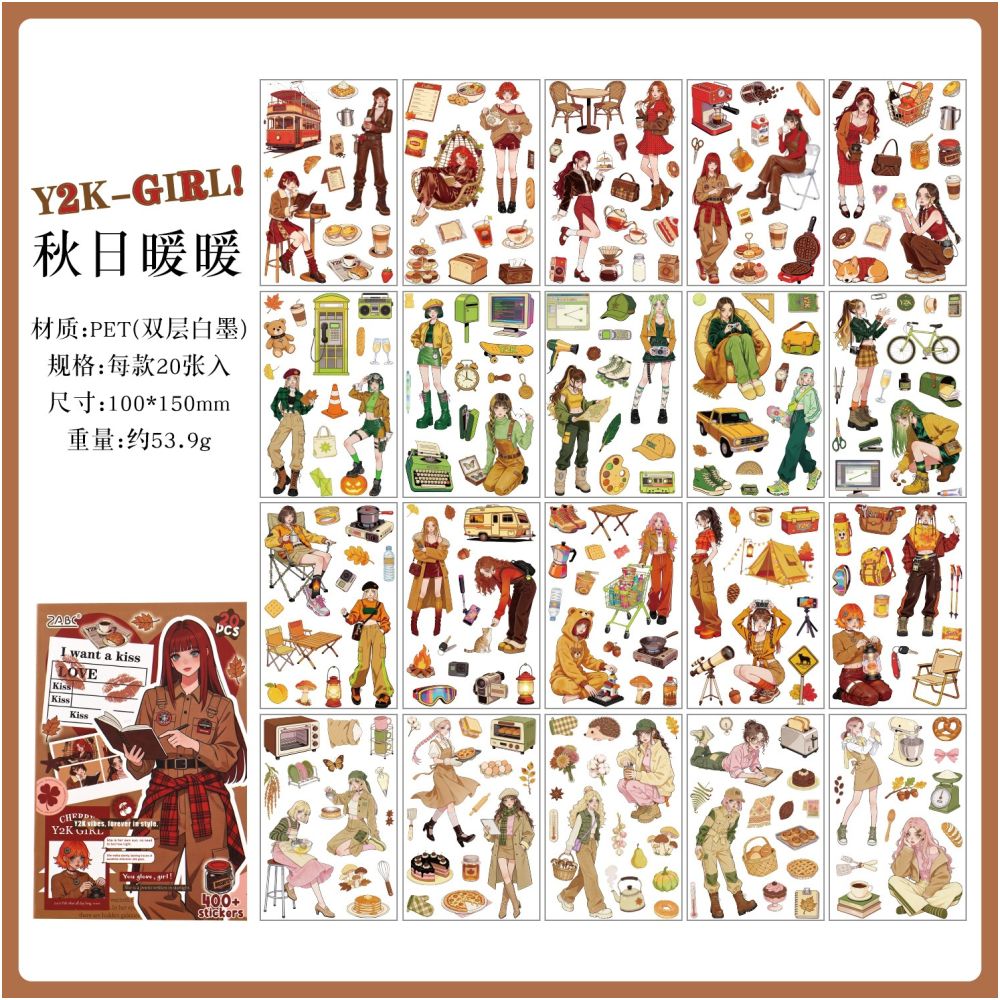 Millennial Girl's Diary Series Character Sticker Book 20 Sheets 4 Styles