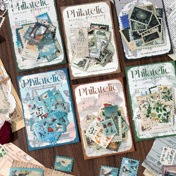 Vintage Paper Stamp Stickers 50 sheets 6 designs image 0