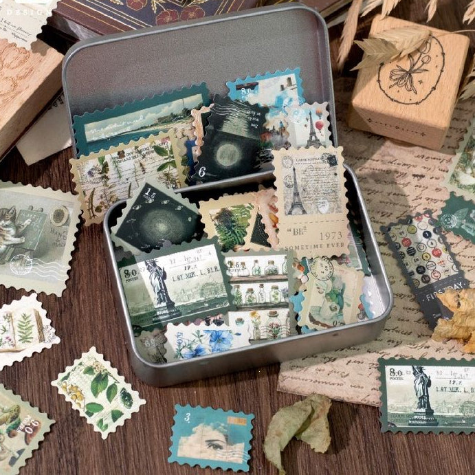 Vintage Paper Stamp Stickers 50 sheets 6 designs image 1
