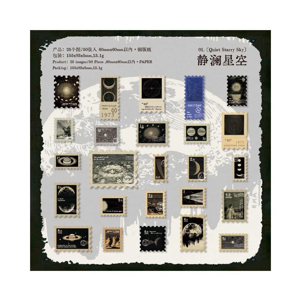 Vintage Paper Stamp Stickers 50 sheets 6 designs