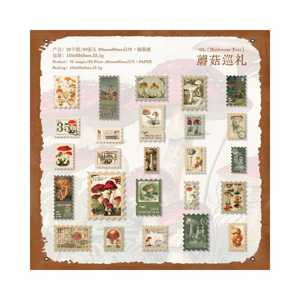 Vintage Paper Stamp Stickers 50 sheets 6 designs