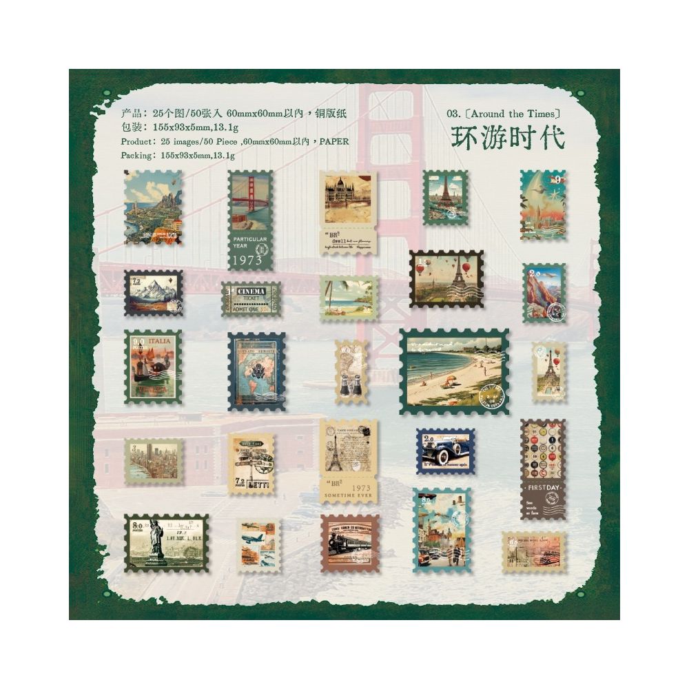 Vintage Paper Stamp Stickers 50 sheets 6 designs