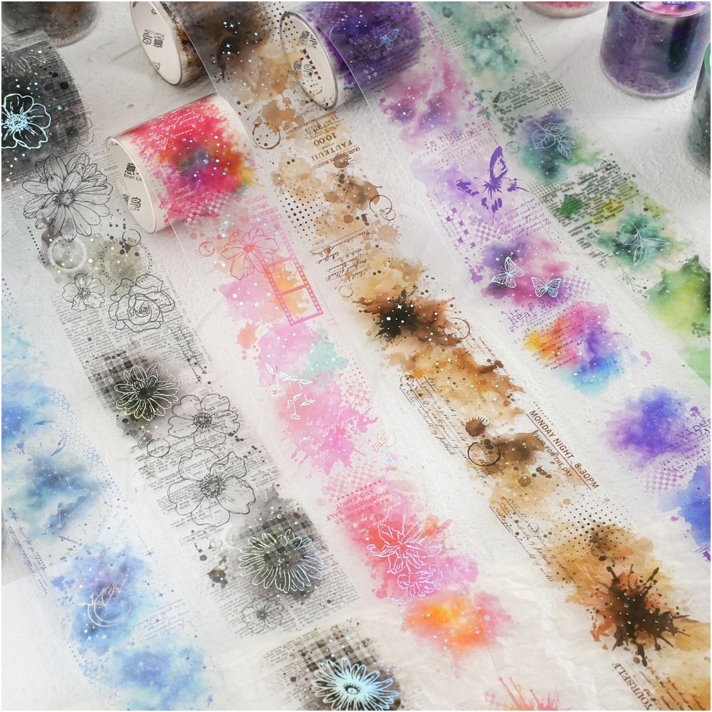 Radiant Dye Series 3D Watercolor PET Tape 6 Designs 4 cm x 2m image 0
